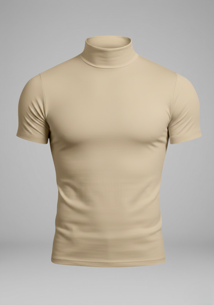 Men's Roll-Neck Top with Slim Fit and Short Sleeves