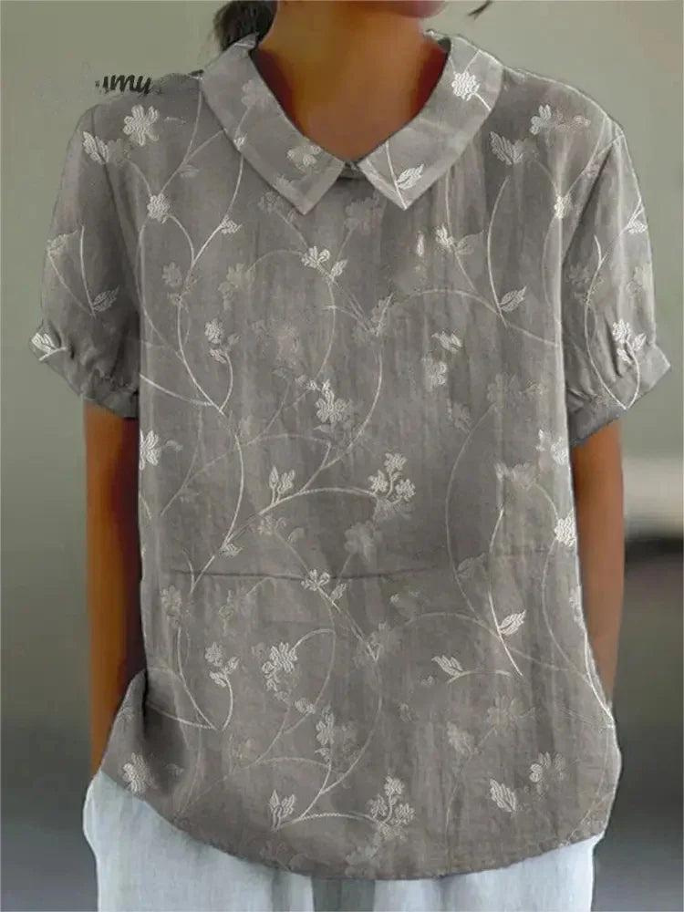Women's Blouse with Floral Print and Collared Neck