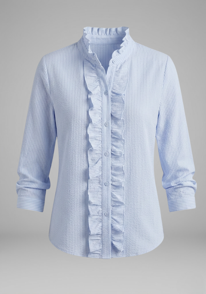 Women’s Blouse with Ruffled Placket and Long Sleeves