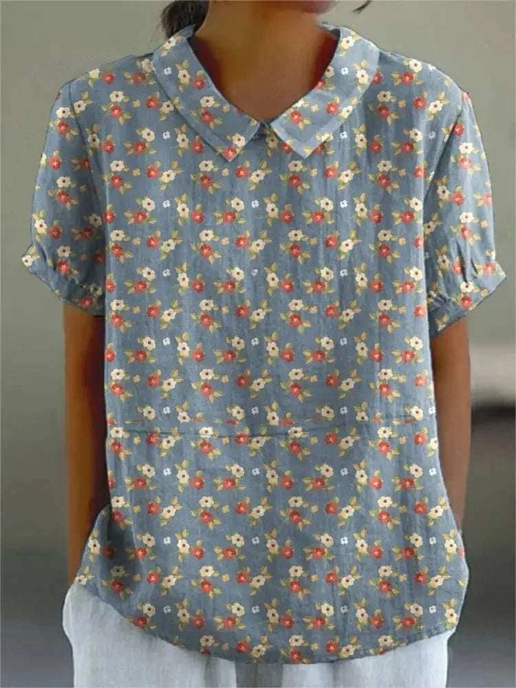 Women's Blouse with Floral Print and Collared Neck