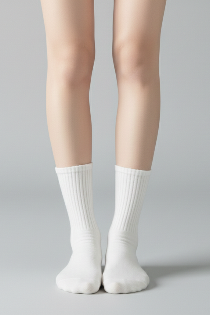 Women’s Crew Socks with Ruffled Edge and Ribbed Texture