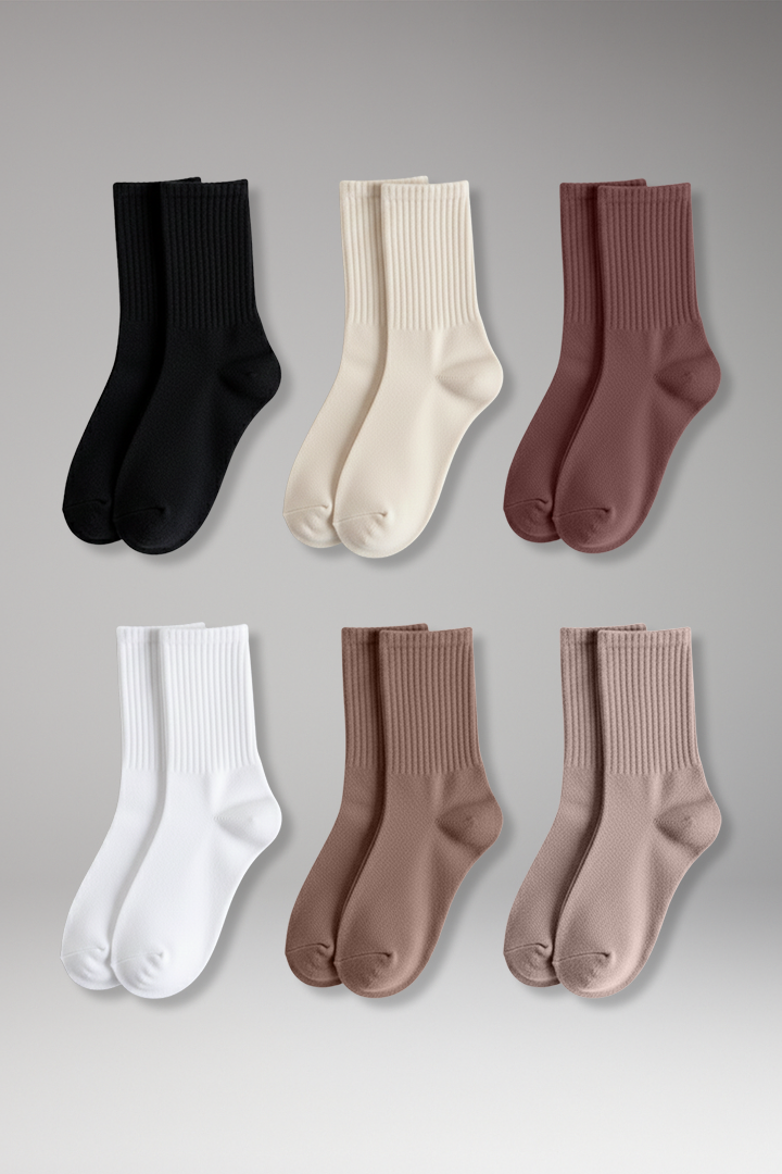 Women’s Crew Socks with Ruffled Edge and Ribbed Texture