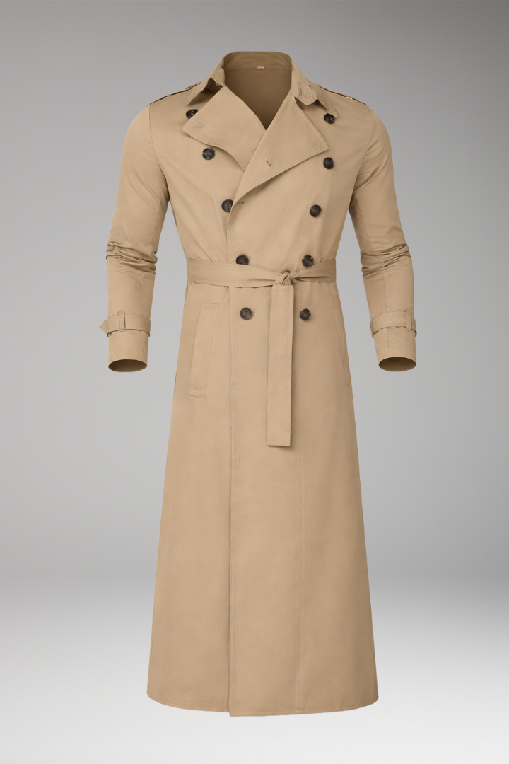 Men’s Trench Coat with Belt and Wide Lapels