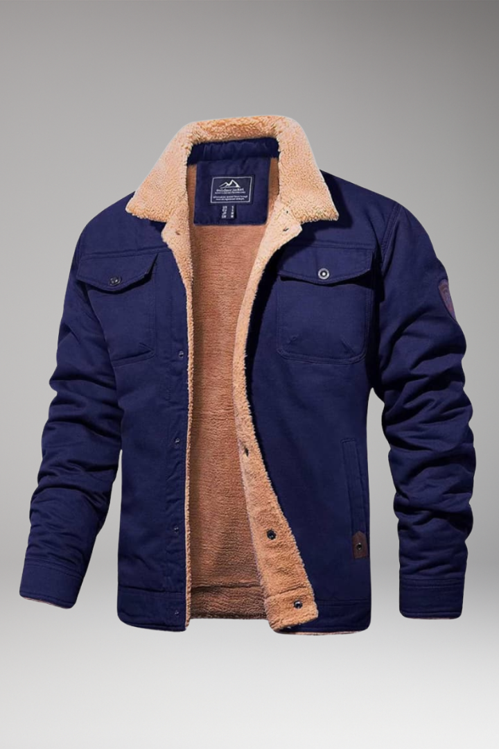 Men’s Jacket with Button Closure and Sherpa Lining