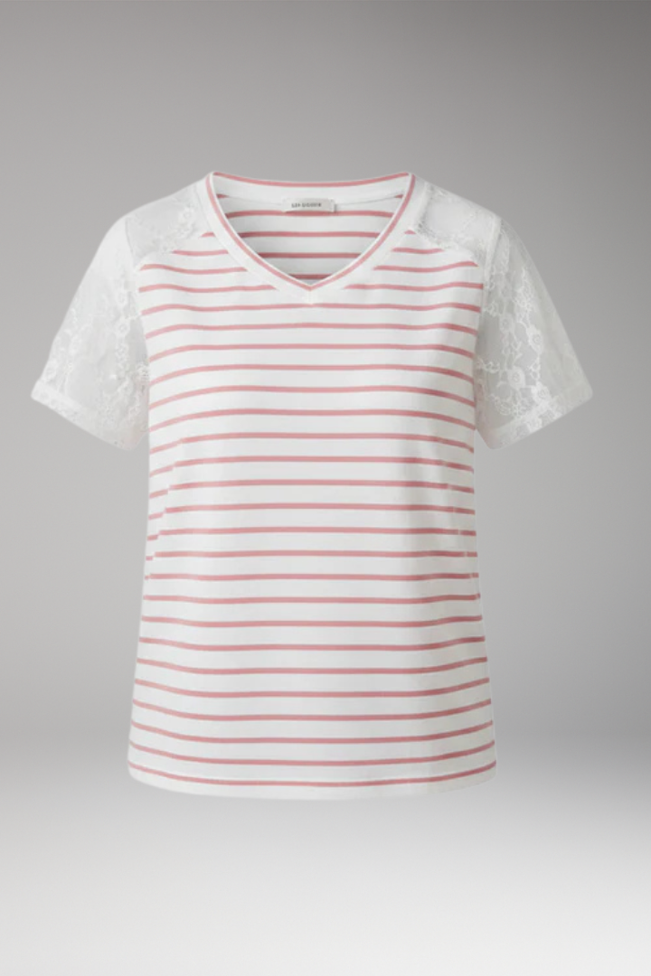 Women’s T‑Shirt with Lace Sleeves and Stripes
