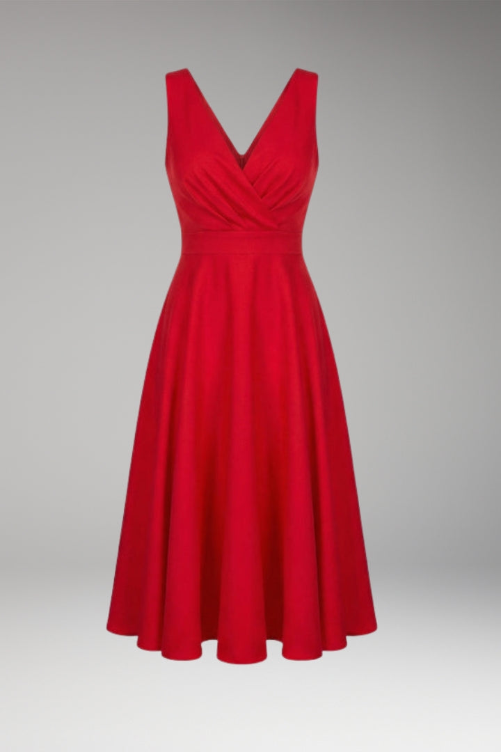 Women's Midi Dress with V-Neck and Zipper Closure
