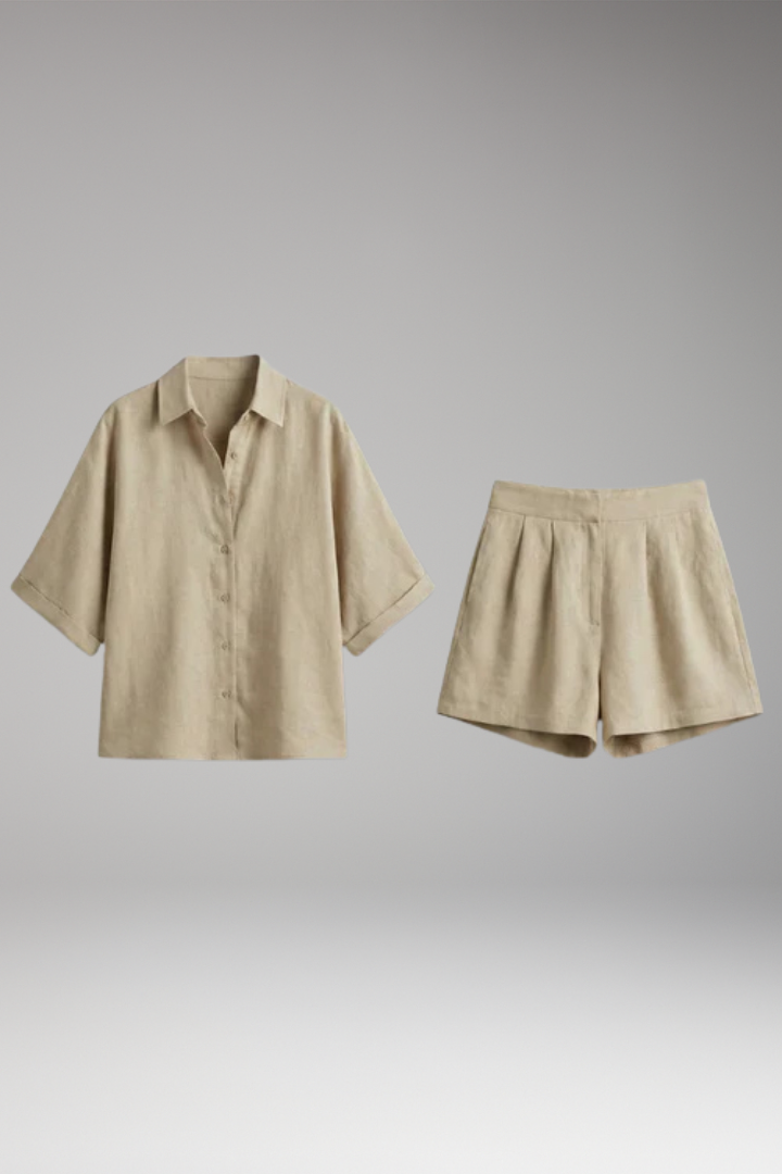 Women's Two-Piece Set with Button-Up Blouse and Loose Sleeves