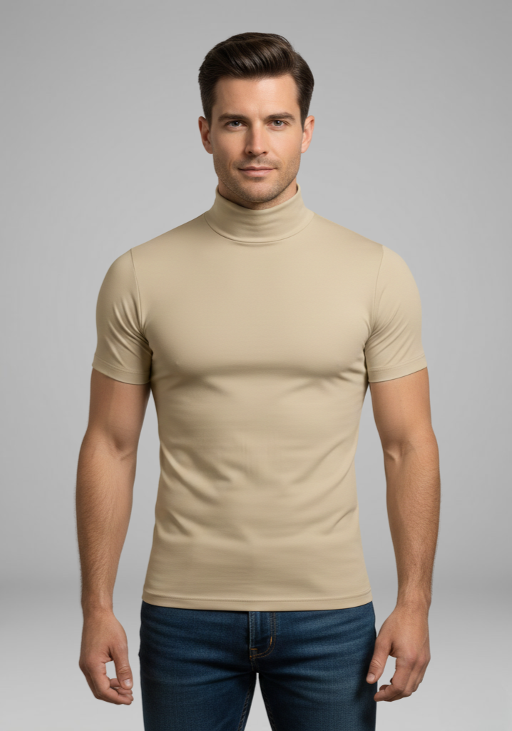 Men's Roll-Neck Top with Slim Fit and Short Sleeves