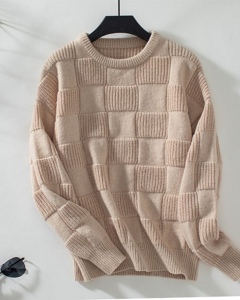 Women's Textured Square Pattern Crew Neck Jumper