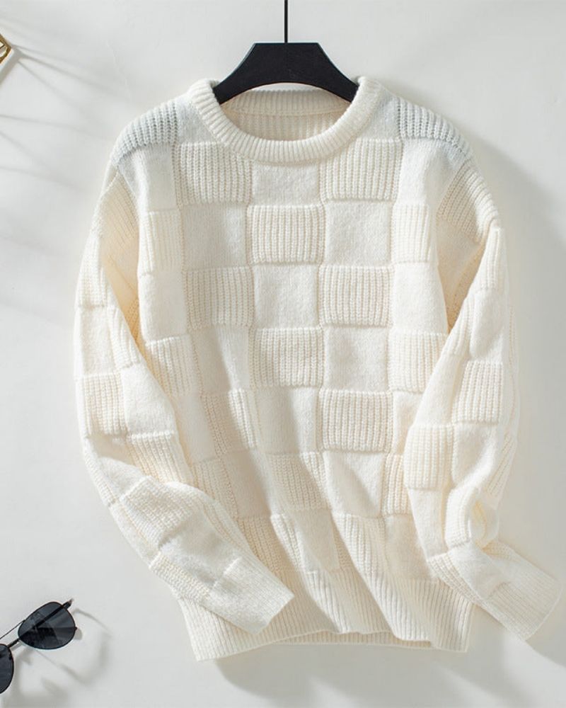 Women's Textured Square Pattern Crew Neck Jumper