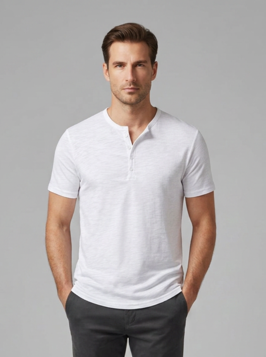 Men’s Short-Sleeve Henley Shirt with Button Placket