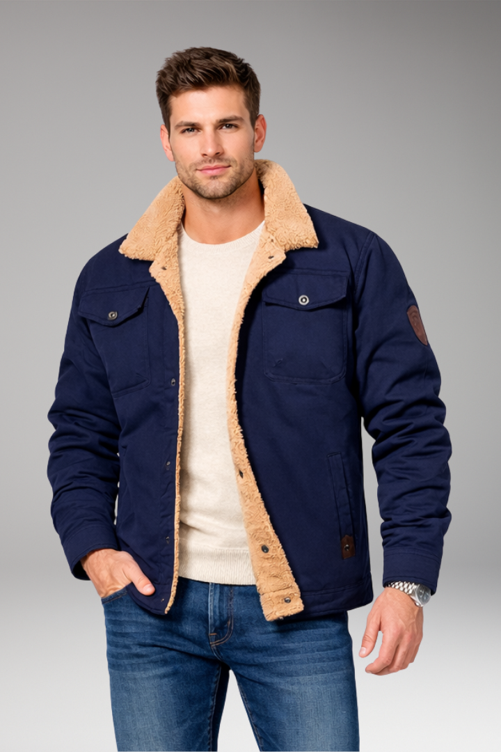 Men’s Jacket with Button Closure and Sherpa Lining