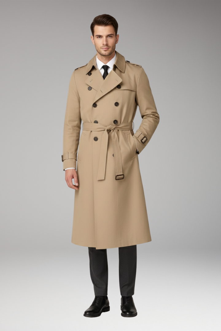 Men’s Trench Coat with Belt and Wide Lapels