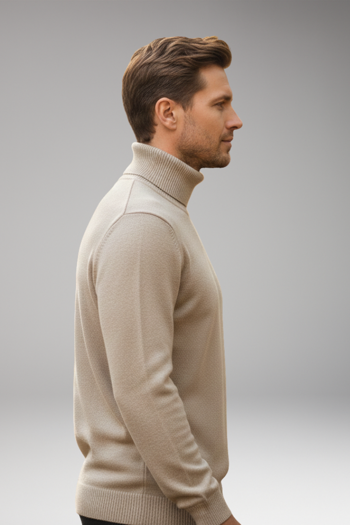 Men’s Jumper with High Neck and Knitted Surface