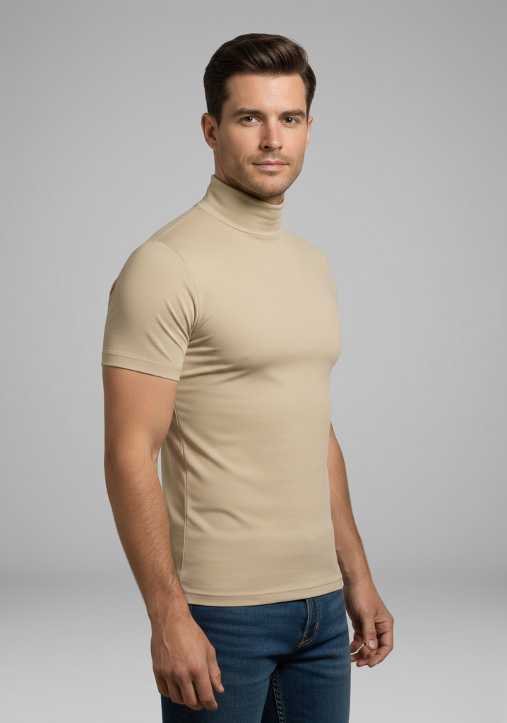 Men's Roll-Neck Top with Slim Fit and Short Sleeves