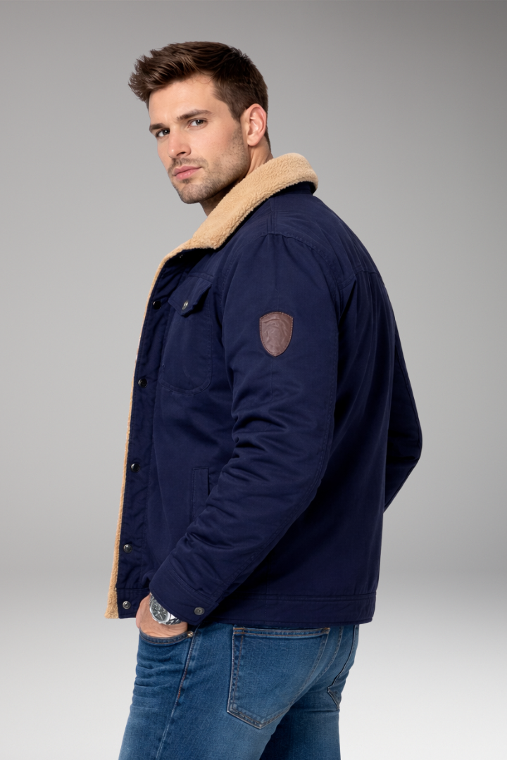 Men’s Jacket with Button Closure and Sherpa Lining