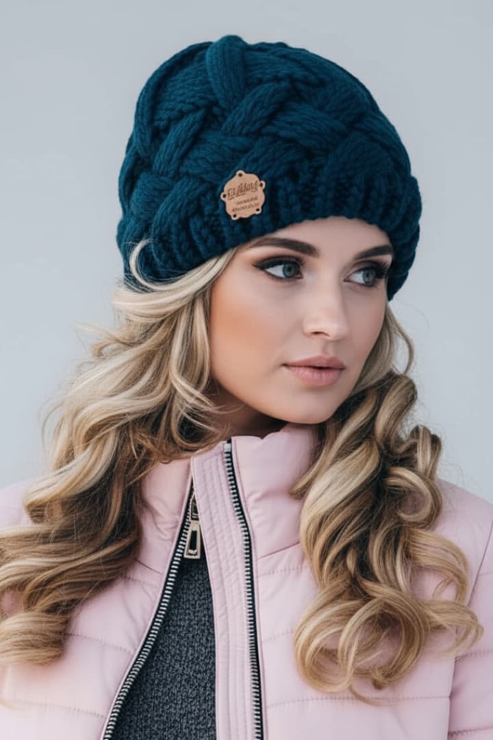 Women’s Knit Hat with Thick Weave and Folded Edge