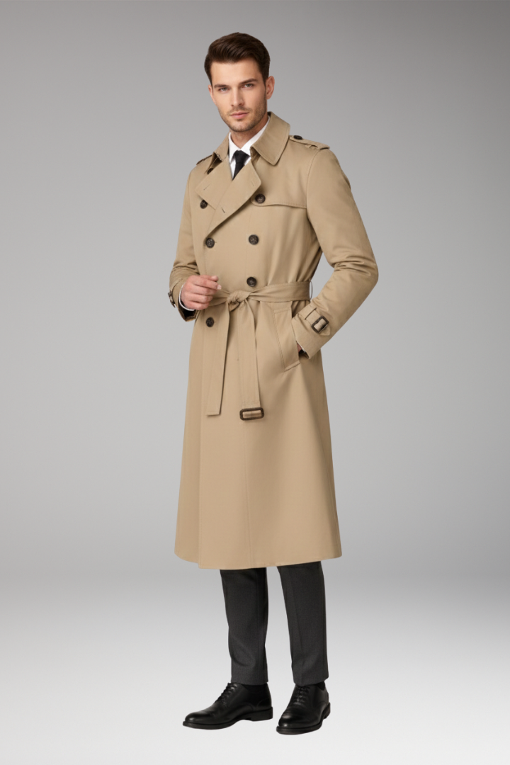 Men’s Trench Coat with Belt and Wide Lapels