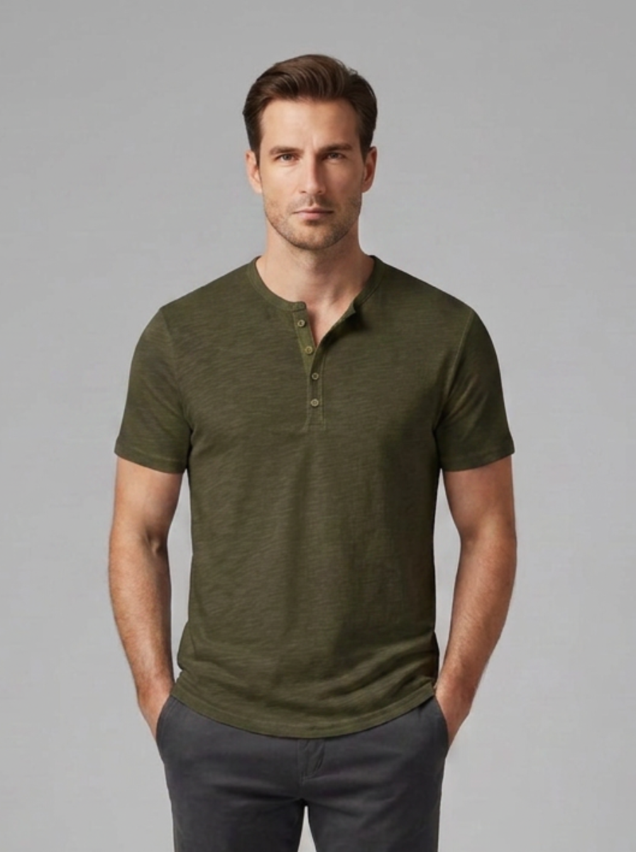 Men’s Short-Sleeve Henley Shirt with Button Placket