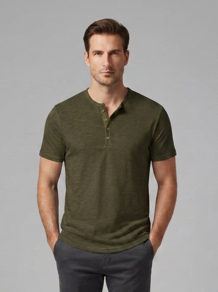 Men’s Short-Sleeve Henley Shirt with Button Placket