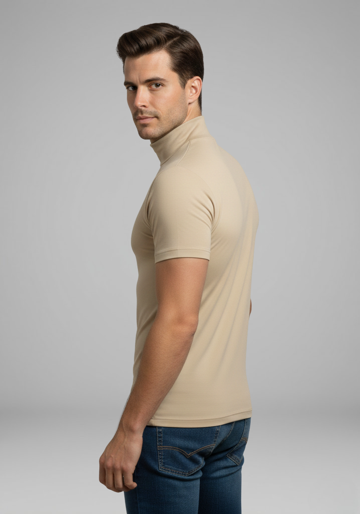 Men's Roll-Neck Top with Slim Fit and Short Sleeves