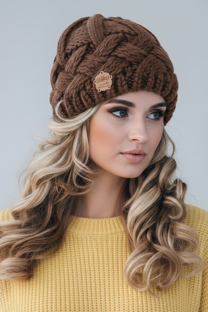 Women’s Knit Hat with Thick Weave and Folded Edge