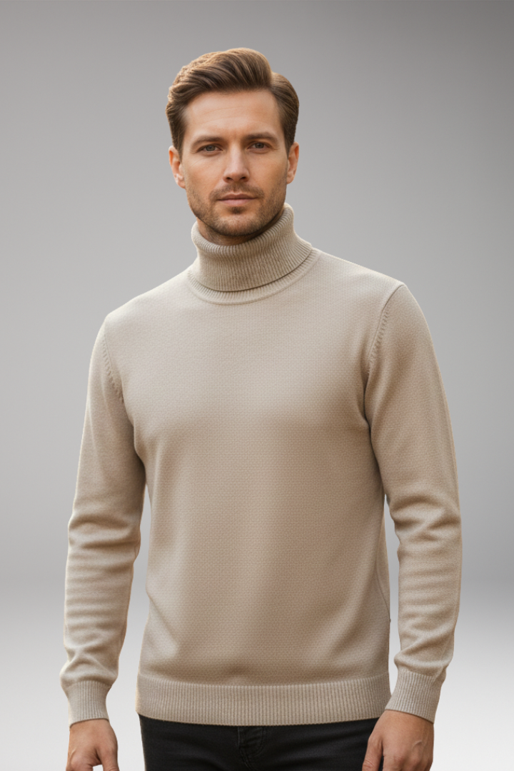 Men’s Jumper with High Neck and Knitted Surface
