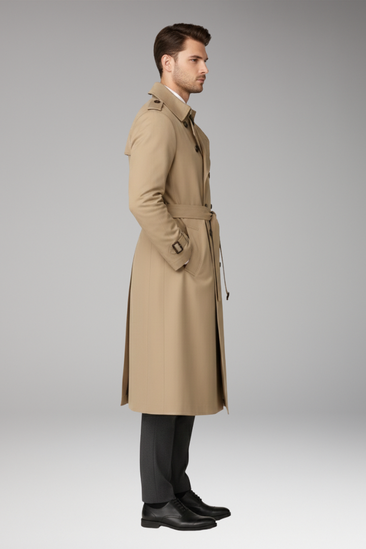Men’s Trench Coat with Belt and Wide Lapels