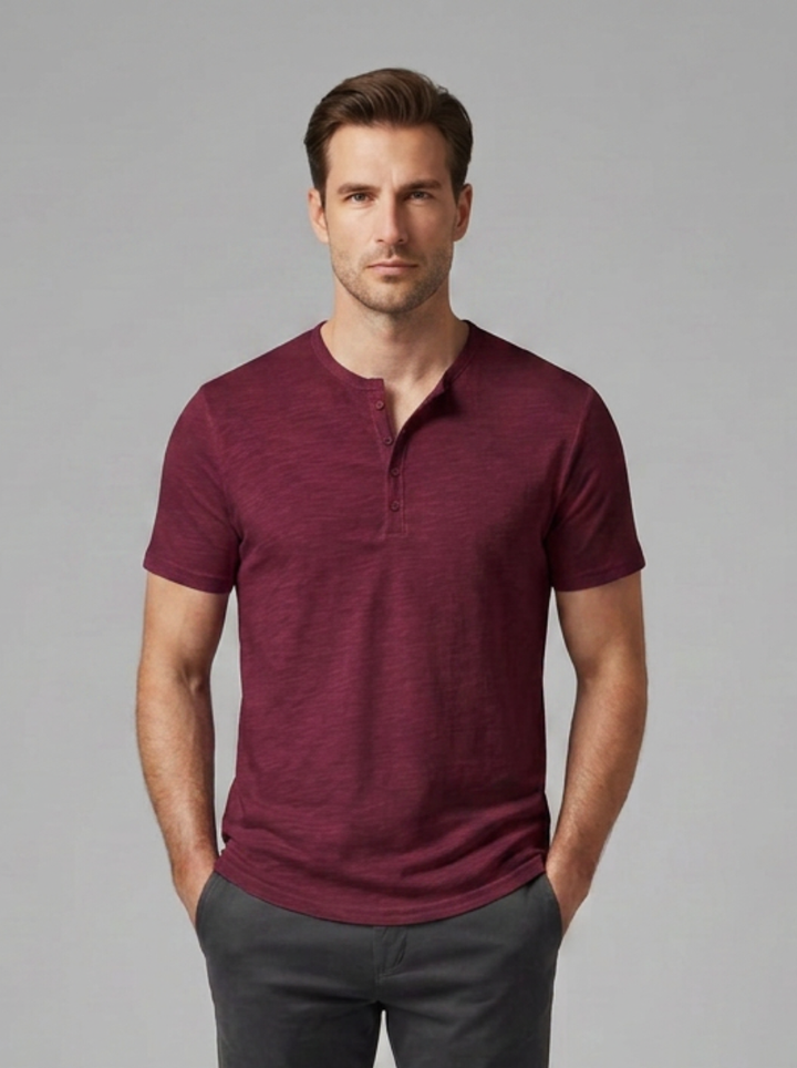 Men’s Short-Sleeve Henley Shirt with Button Placket