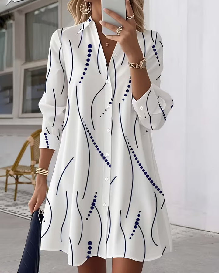 Women's Shirt Dress with Wavy Collar and Button-Front Design