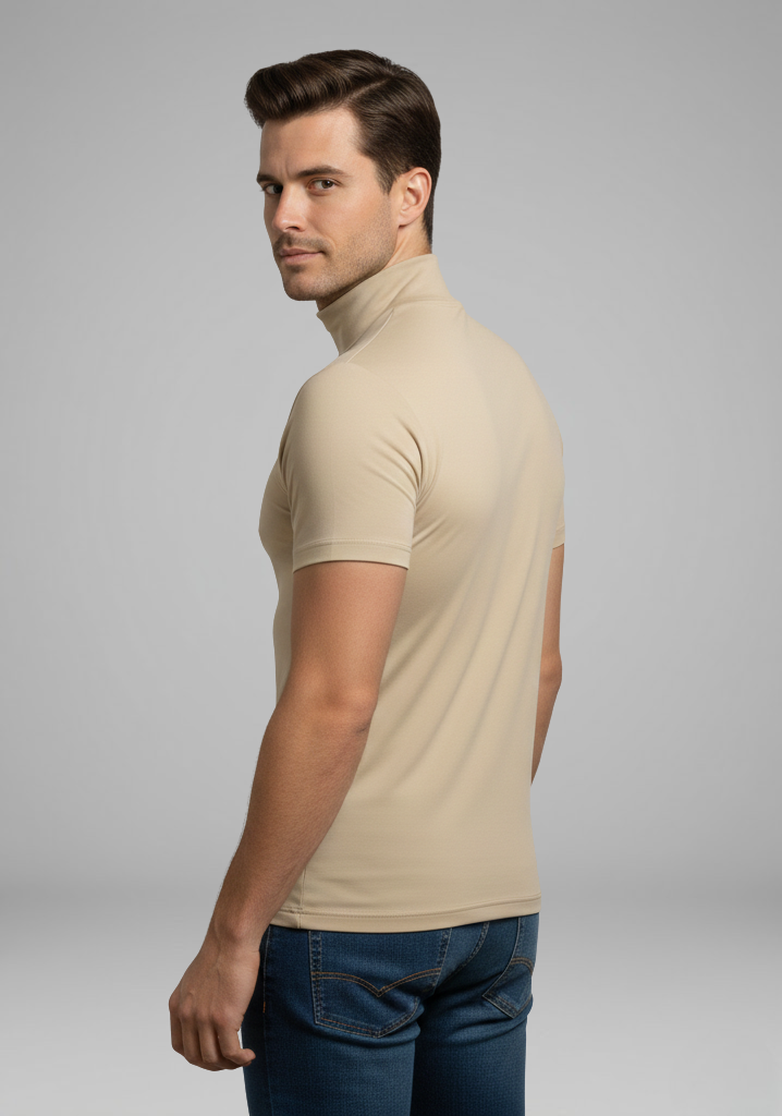Men's Roll-Neck Top with Slim Fit and Short Sleeves
