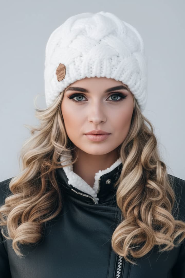 Women’s Knit Hat with Thick Weave and Folded Edge