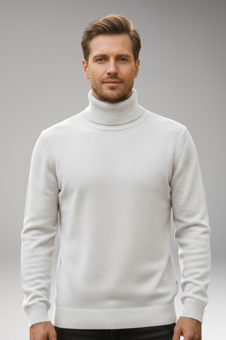 Men’s Jumper with High Neck and Knitted Surface