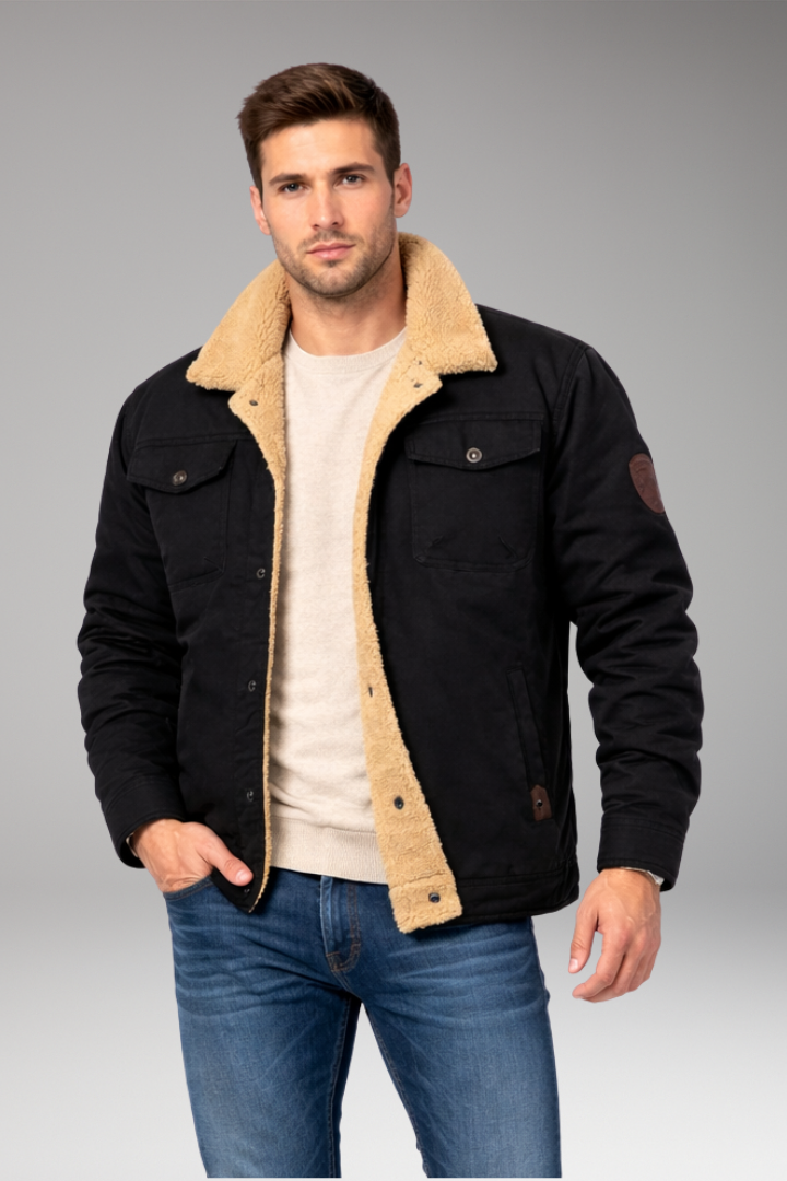 Men’s Jacket with Button Closure and Sherpa Lining