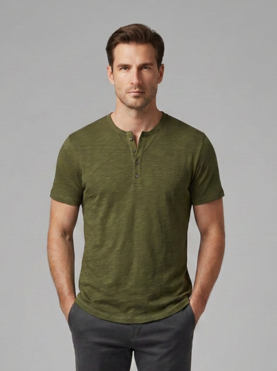 Men’s Short-Sleeve Henley Shirt with Button Placket