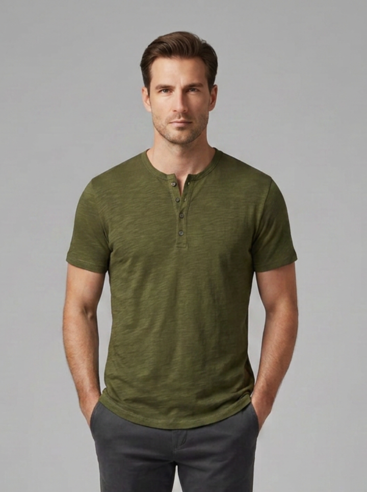 Men’s Short-Sleeve Henley Shirt with Button Placket