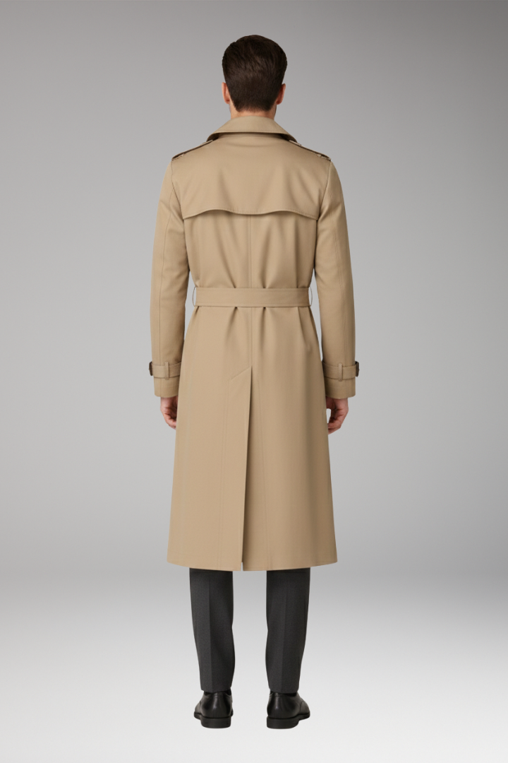 Men’s Trench Coat with Belt and Wide Lapels