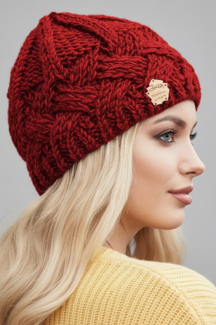 Women’s Knit Hat with Thick Weave and Folded Edge