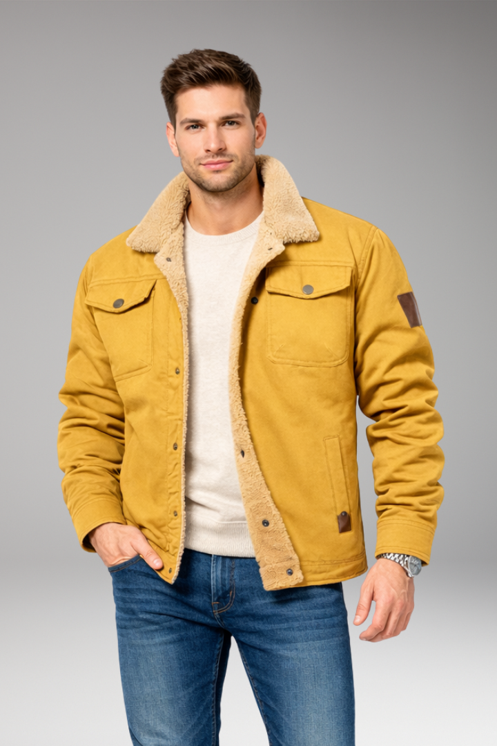 Men’s Jacket with Button Closure and Sherpa Lining