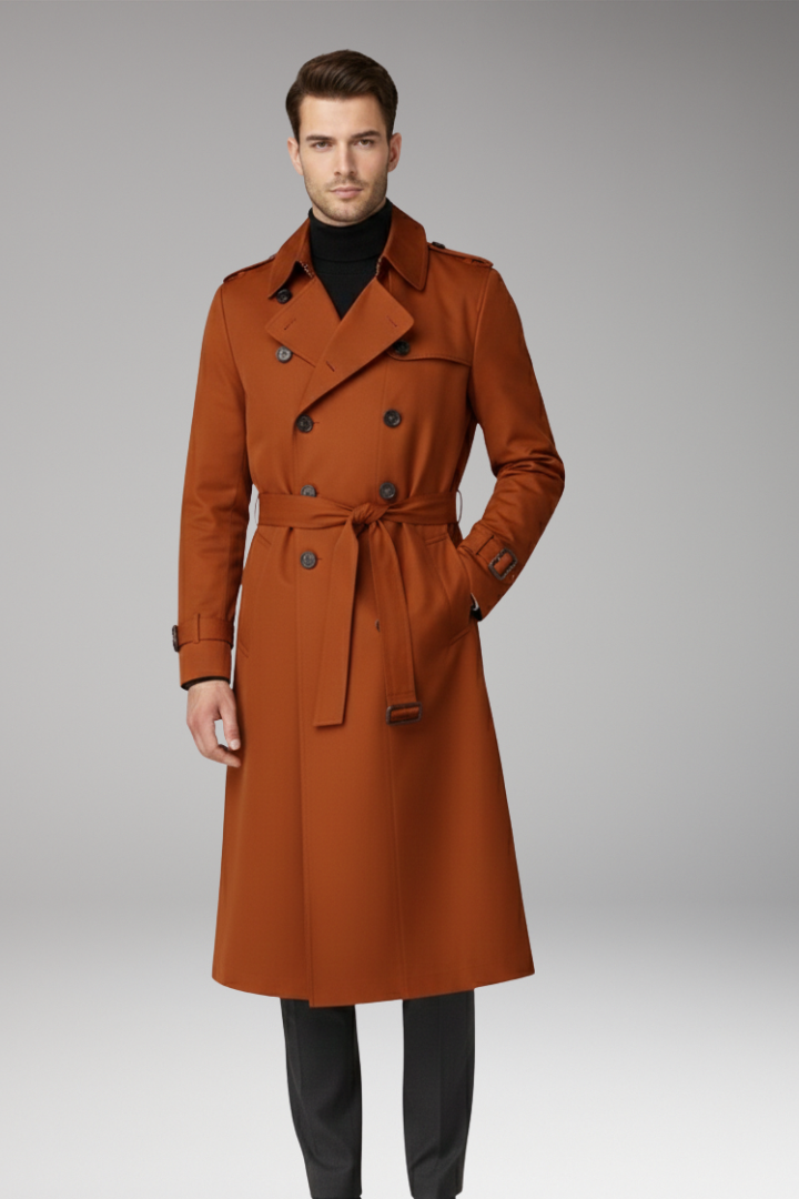 Men’s Trench Coat with Belt and Wide Lapels