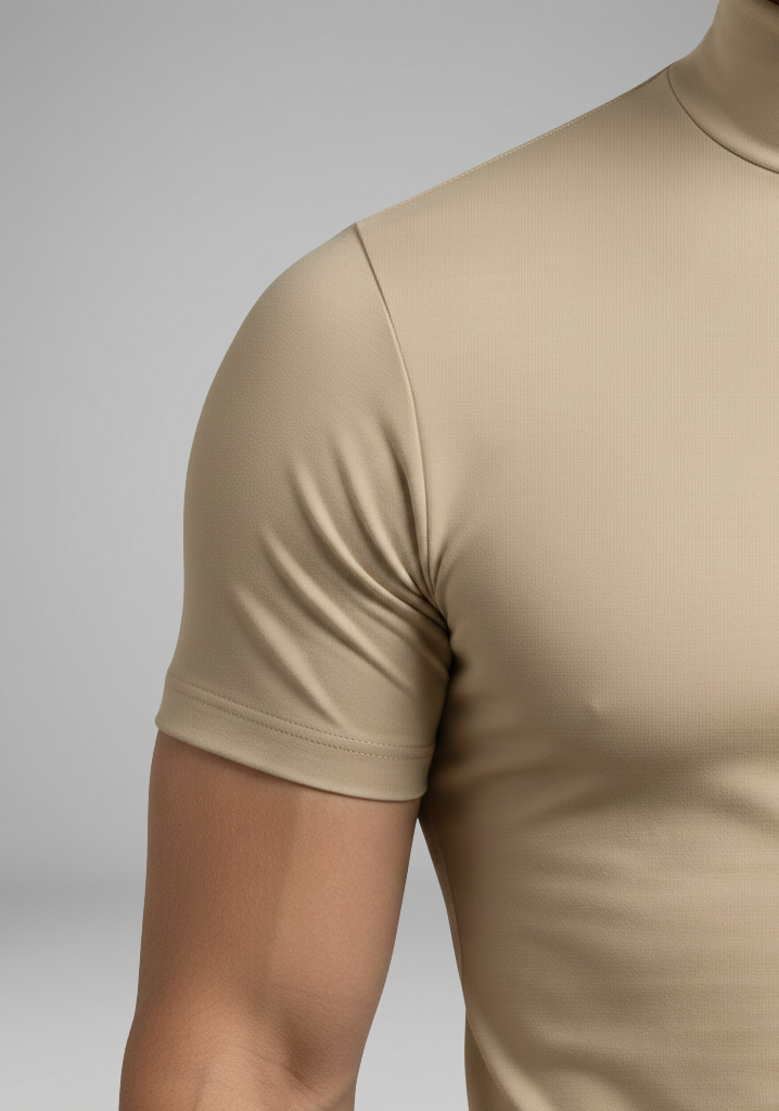 Men's Roll-Neck Top with Slim Fit and Short Sleeves