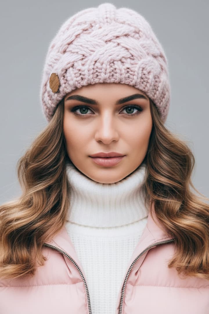 Women’s Knit Hat with Thick Weave and Folded Edge