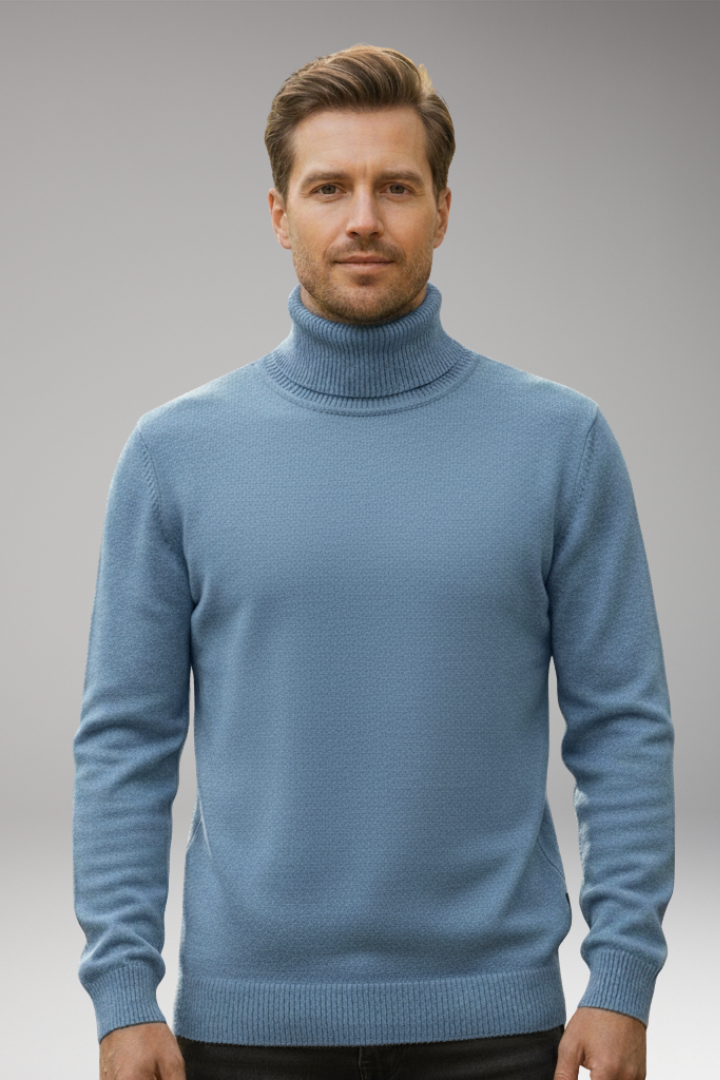 Men’s Jumper with High Neck and Knitted Surface