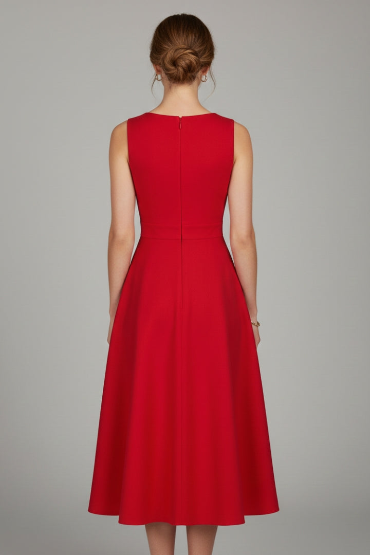 Women's Midi Dress with V-Neck and Zipper Closure