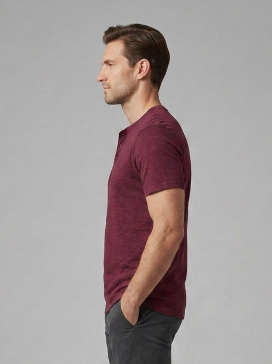 Men’s Short-Sleeve Henley Shirt with Button Placket