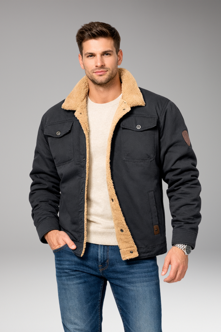 Men’s Jacket with Button Closure and Sherpa Lining