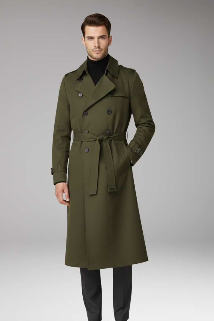 Men’s Trench Coat with Belt and Wide Lapels