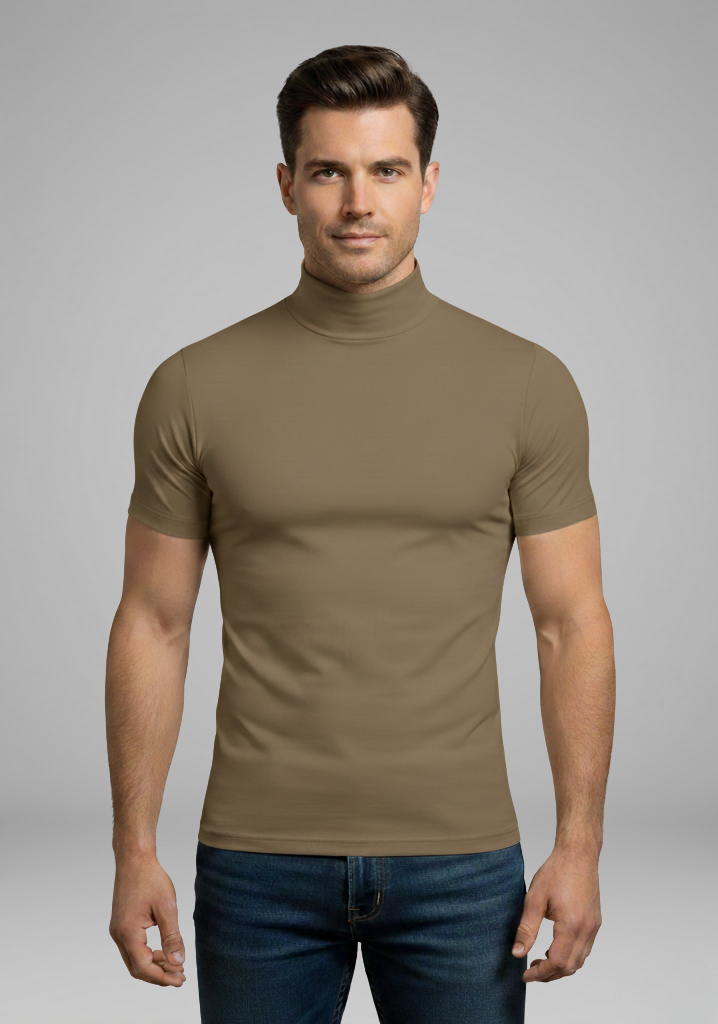 Men's Roll-Neck Top with Slim Fit and Short Sleeves