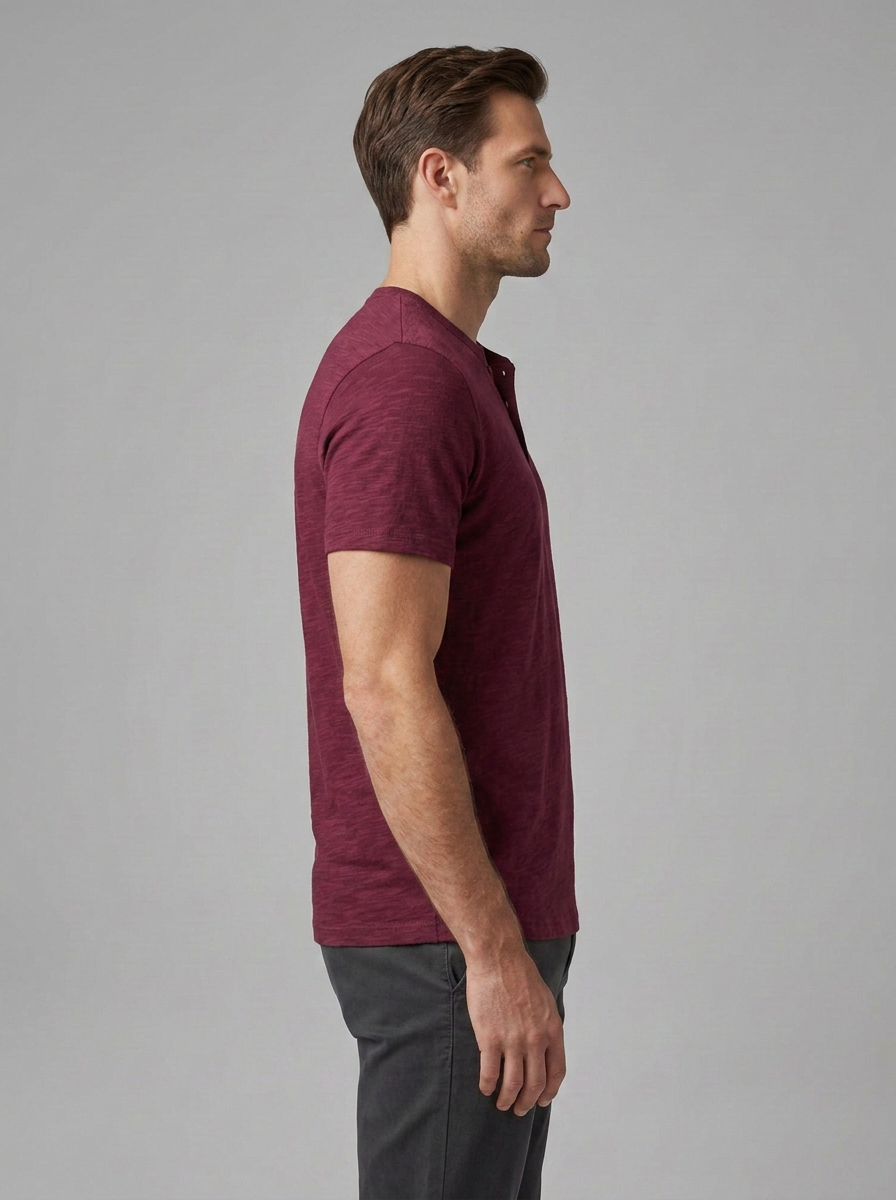 Men’s Short-Sleeve Henley Shirt with Button Placket