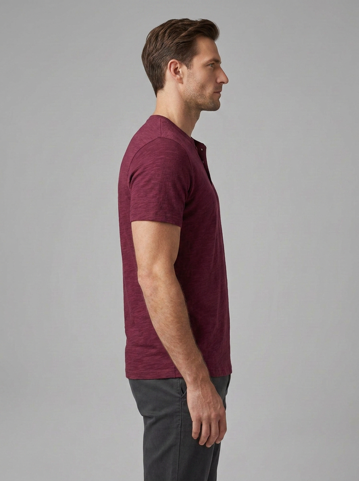 Men’s Short-Sleeve Henley Shirt with Button Placket